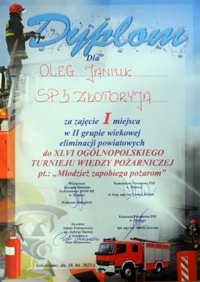 Sukces w Ogólnopolskim Turnieju Wiedzy Pożarniczej